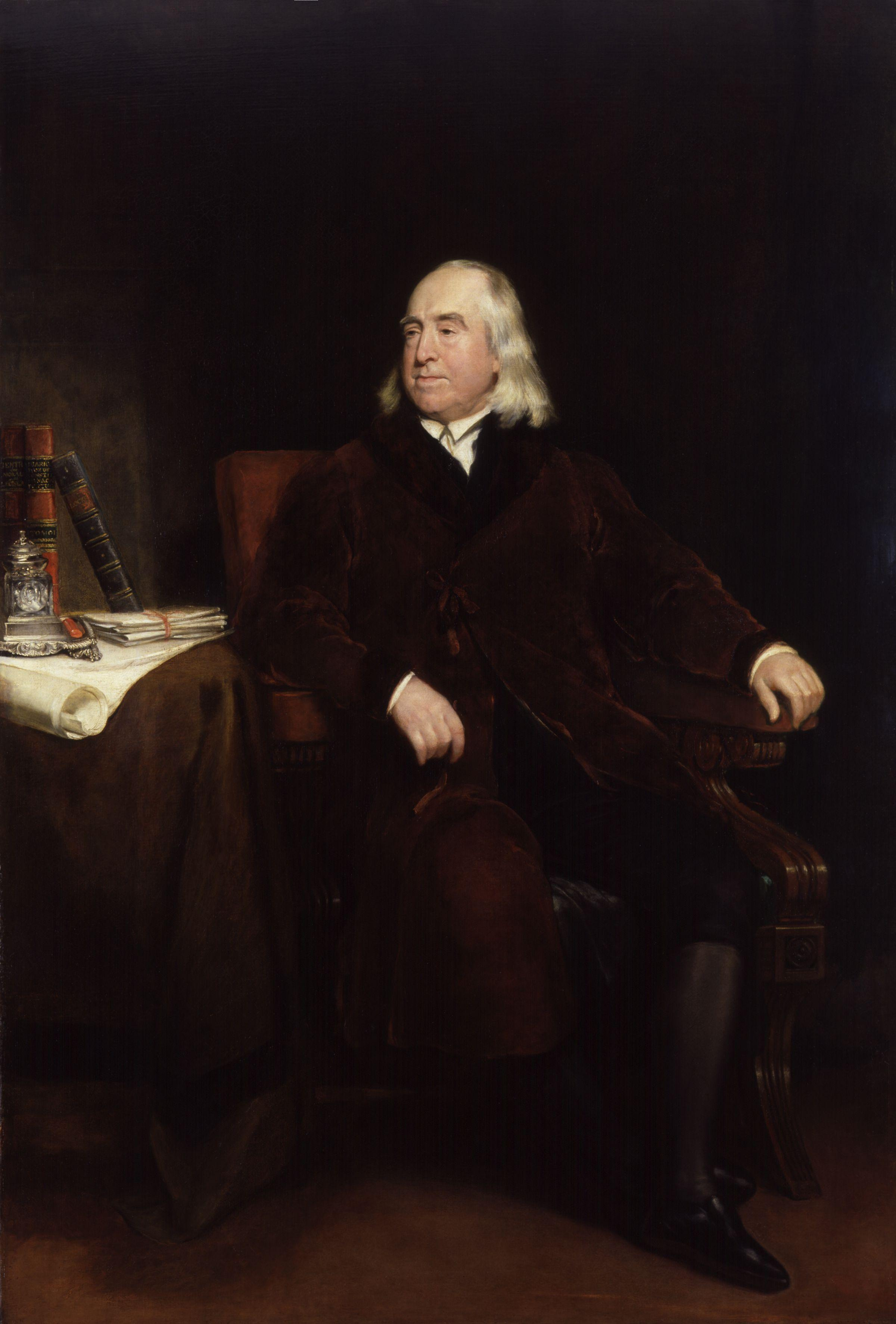 Retrato de Jeremy Bentham, filósofo inglês fundador do utilitarismo, pintado por Henry William Pickersgill
